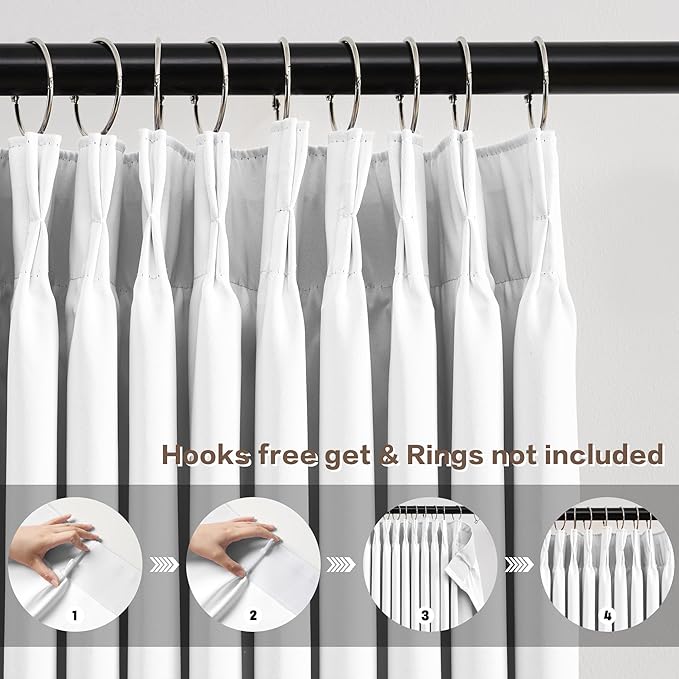 KEQIAOSUOCAI White Blackout Curtains 102 Inches Long, Custom Made Pinch Pleated Memory Trained Window Curtain Panels Drapery for Office Living Room, 40" W x 102" L, Set of 2