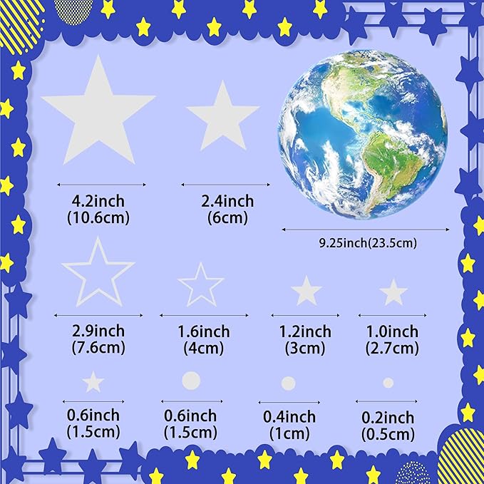 965 PCS Glow in The Dark Stars and Earth for Ceiling, Luminous Stars and Planet Wall Decals, Kids Room Decor, Glowing Galaxy Wall Stickers for Nursery Decorations (Blue)