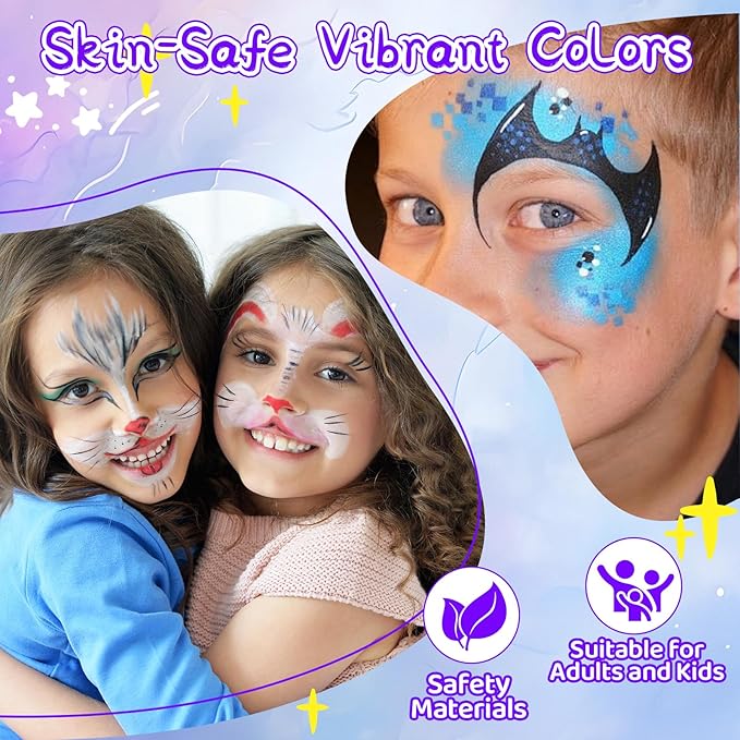 Face Painting Kit, 42 Colors Body Paint With 10 Pcs Brushes, Safe & Non-Toxic Washable for Children Adults Halloween Christmas Party