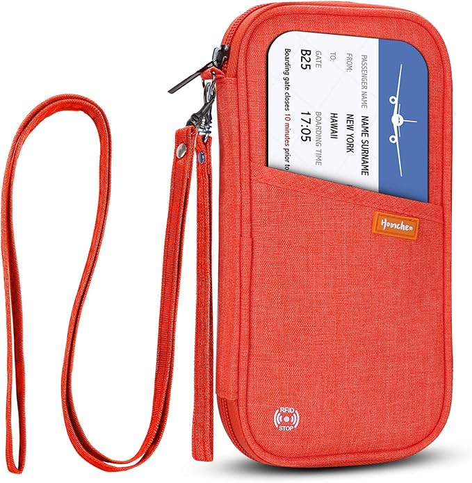 RFID Family Passport Wallet Holder Waterproof, Travel Document Organizer Credit Card Clutch Bag for Men Women (RFID Orange)