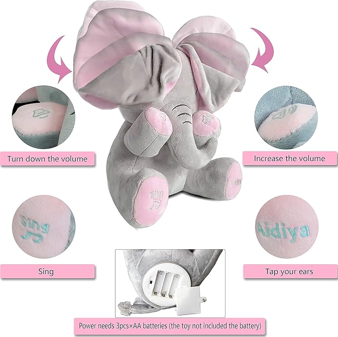 Aidiya Elephant Stuffed Animals Baby Gifts Peluches Ear Interactive Elephant Talking Singing Plush Toys for Girls Boys Gift Adjustable Volume 11.8" Set (Pink)