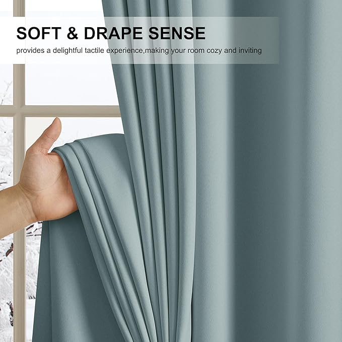 NICETOWN Plylux Blackout Curtains for Sliding Door - 52 by 95 inches Long, 2 Pieces, Blocking Sunlight Window Treatment Modern Thermal Insulated Grommet Curtain Panels for Dining Room, Greyish Blue