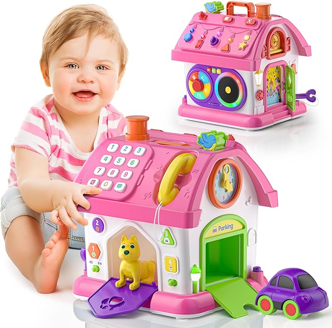 Montessori Toy for 1 Year Old Girl Gifts, Musical Bilingual Educational Toddler Toy Age 1-2 Yr 12-18 Month, First Birthday Gift for 1 Year Old Girl (Pink)