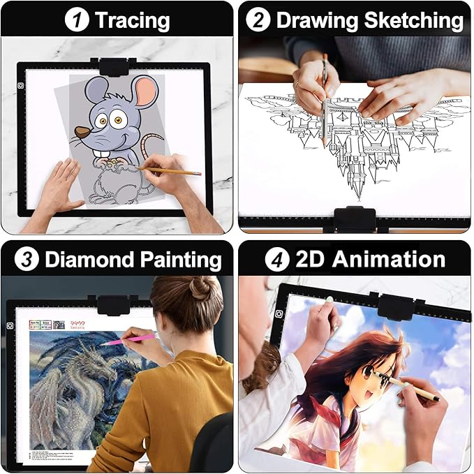 Diamond Painting Light Pad A3, LED Light Box Tracer w/Magnetic Clip & Pen Holder, 3 Level Brightness USB Power Dimmable Brightness Artcraft Tracing Light Pad for Drawing Sketching Diamond Painting