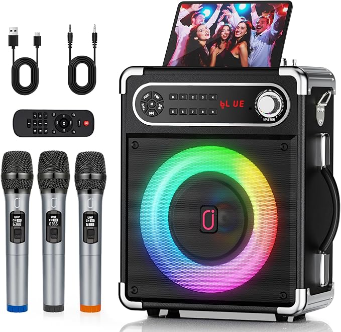 Karaoke Machine with 3 Wireless Microphones for Adults/Kids, Portable Bluetooth 5.3 Karaoke Speaker, Home Party Speaker with Disco Lights for Outdoor, PA System Supports TWS and TV connectivity