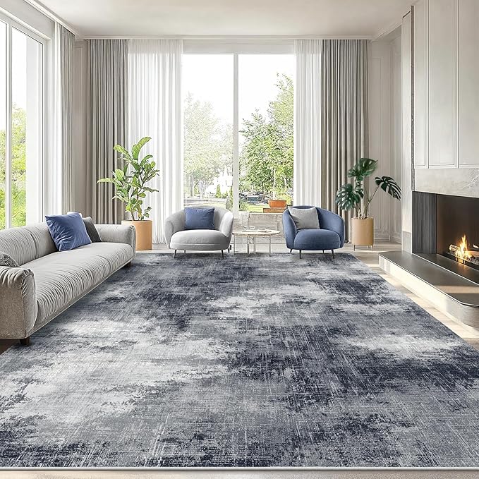 Amada 8x10 Area Rug, Modern Abstract Living Room Rug with Non-Slip Backing & Short Pile, Large Washable Rug with Abstract Pattern for Living Room, Bedroom and Dinning Room, Grey