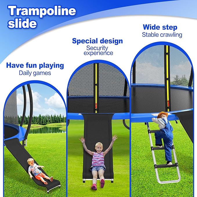 Universal Trampoline Ladder Slide kit, 3 Steps Wide Step for Trampoline, Trampoline Accessories Slide with Buffer Section for Children Kids