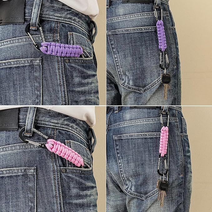 BRAVESHINE Paracord Keychain Carabiner Clip, D Ring Lanyard Hanger Stroller Hook for Water Bottle, Key, Backpacks, Men, Women