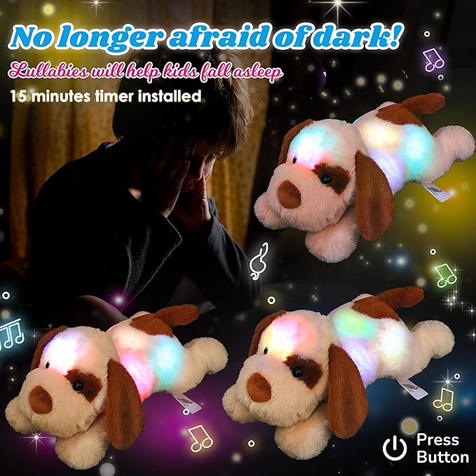 Cuteoy Glowing LED Dog Light-up Nightlight Toys Musical Plush Stuffed Animal Soft Singing Lullabies Birthday Christmas Plushies Puppy Gifts for Kids Boys Girls,14"
