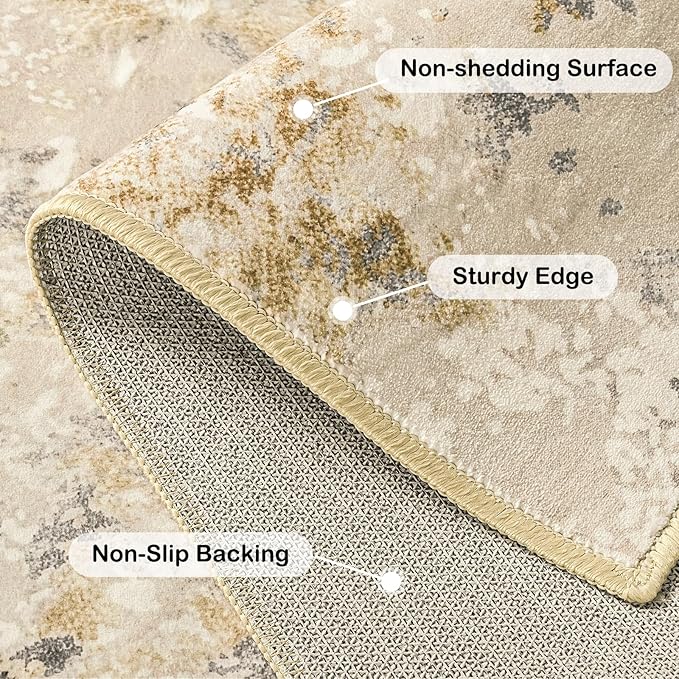 Kelarea 6x9 Rug for Living Room, Beige Washable Non-Slip Rugs, Modern Abstract Large Rugs Low Pile Soft Carpet for Bedroom, Kitchen, Dining Room, Classroom, Dorm, Nursery, Home Office