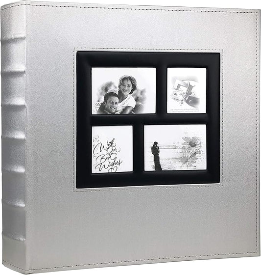 RECUTMS Photo Album 4x6 Holds 500 Photos Black Pages Large Capacity Leather Cover Wedding Family Baby Photo Albums Book Horizontal and Vertical Photos (Silver)