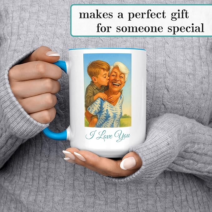 Personalized Coffee Mug, Custom Photo Caricature Gift, Funny Customized Coffee Gift for Men & Women, Custom Mugs with Pictures, Light Blue 11oz Father's Day Mug