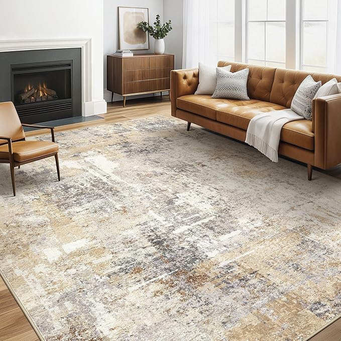 6x9 Area Rugs Living Room: Large Washable Abstract Modern Soft Rug Stain Resistant Indoor Floor Non Slip Accent Carpet for Bedroom Nursery Playroom Dining Room Office Dorm Home Decor- Gray Gold