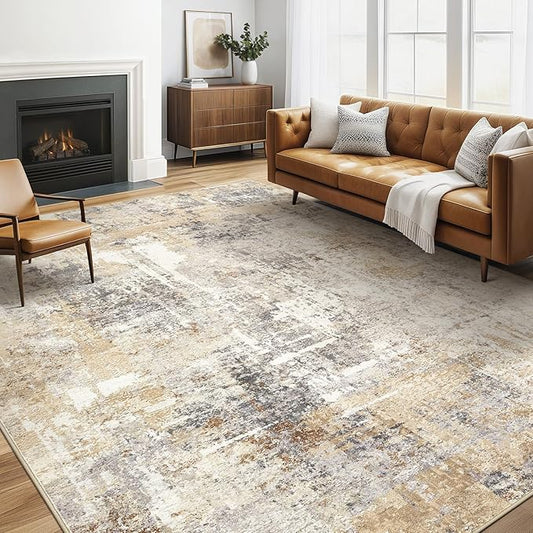 5x8 Area Rug Living Room: Machine Washable Large Abstract Modern Soft Rugs Stain Resistant Indoor Floor Non Slip Accent Carpet for Bedroom Nursery Playroom Office Dining Room Dorm Home- Gray Gold