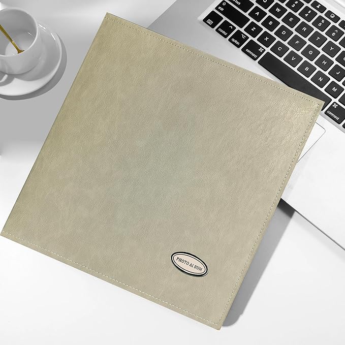 Self-Adhesive Photo Album, Dust-free, glue free and waterproof Scrapbook Album, Family album, Leather Cover, Hand Made DIY Albums Holds 3x5, 4x6, 5x7, 6x8,8x10 photos (Oatmeal, Large)