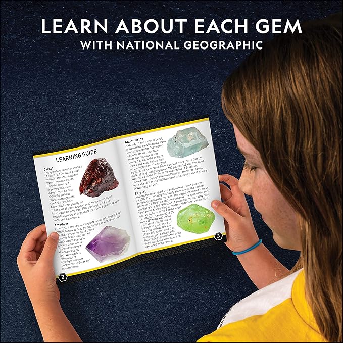 National Geographic Semi-Precious Gemstone Dig Kit for Kids - 15 Gems Including Amethyst, Garnet, Opal, Blue Topaz, and More