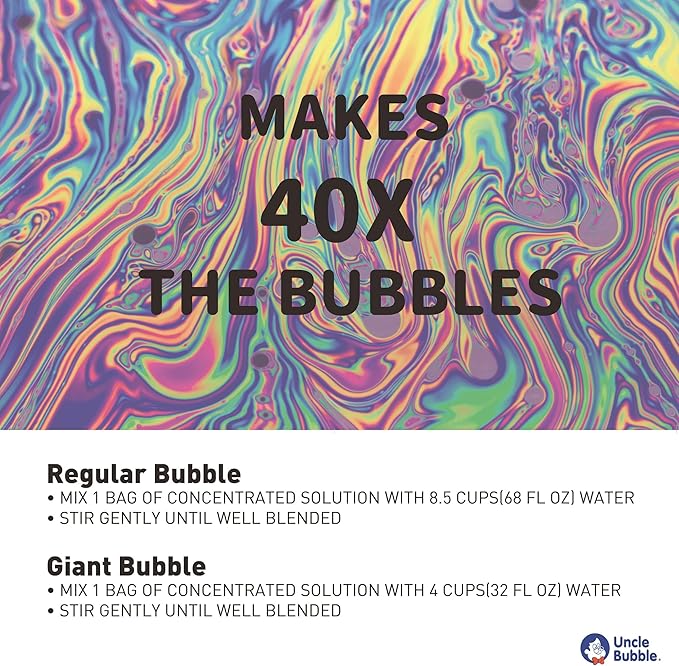 Uncle Bubble Concentrated Bubble Solution (up to 6L/1.6 Gallons) Regular Bubbles for Bubble Machine, Bubble Gun, Bubble Wands, Bubble Mower, Bubble Juice Refills. Make 3L/0.8 Gallons for Giant Bubble