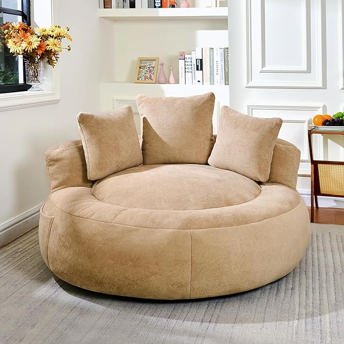 Bean Bag Chair for Adults, Comfortable Bean Bag Sofa with Back Support and Pillows, Giant Bean Bag Chairs Suitable for Living Rooms, Bedrooms and Apartments -Khaki
