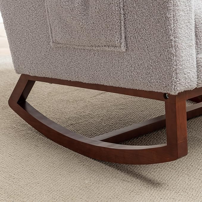 Rocking Chair Nursery with Foot Rest, Wingback Nursery Rocking Chairs, Teddy Nursing Glider Rocker Chair with Pillow and High Back for Nursery, Living Room, Bedroom, Grey