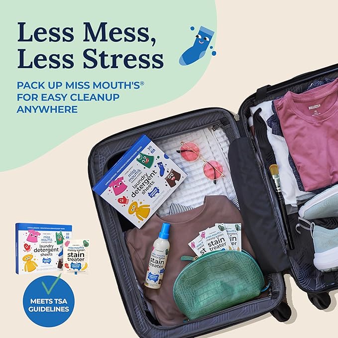 Miss Mouth's Messy Eater Laundry Detergent Sheets - Laundry Detergent, Hypoallergenic, Sensitive Skin Safe, Pediatrician and Dermatologist Tested, Fragrance Free, Travel Friendly, 60 loads