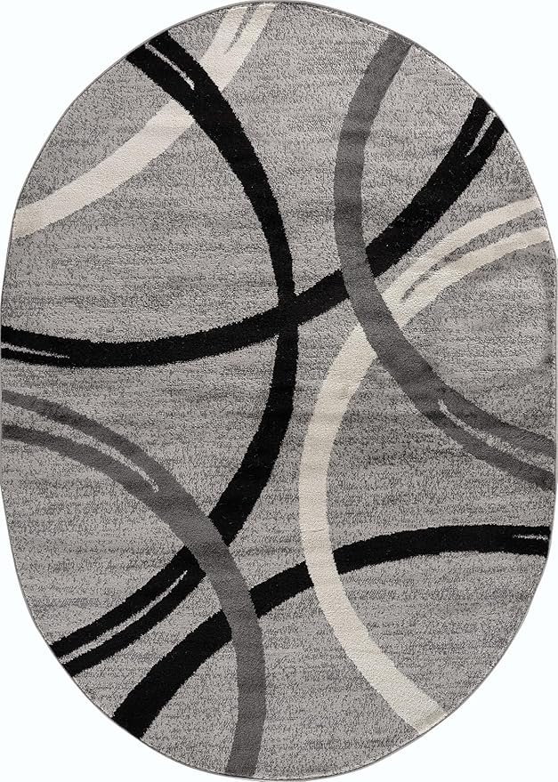 Rugshop Modern Wavy Circles Design Oval Area Rug 5' x 7' Gray