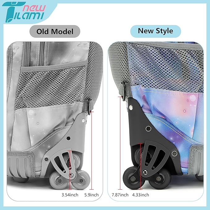 NEW TILAMI 18 inch Kids Rolling Backpack for School with Big Storage, Waterproof, Adjustable Handle - Perfect for Girls & Boys, Blue Star