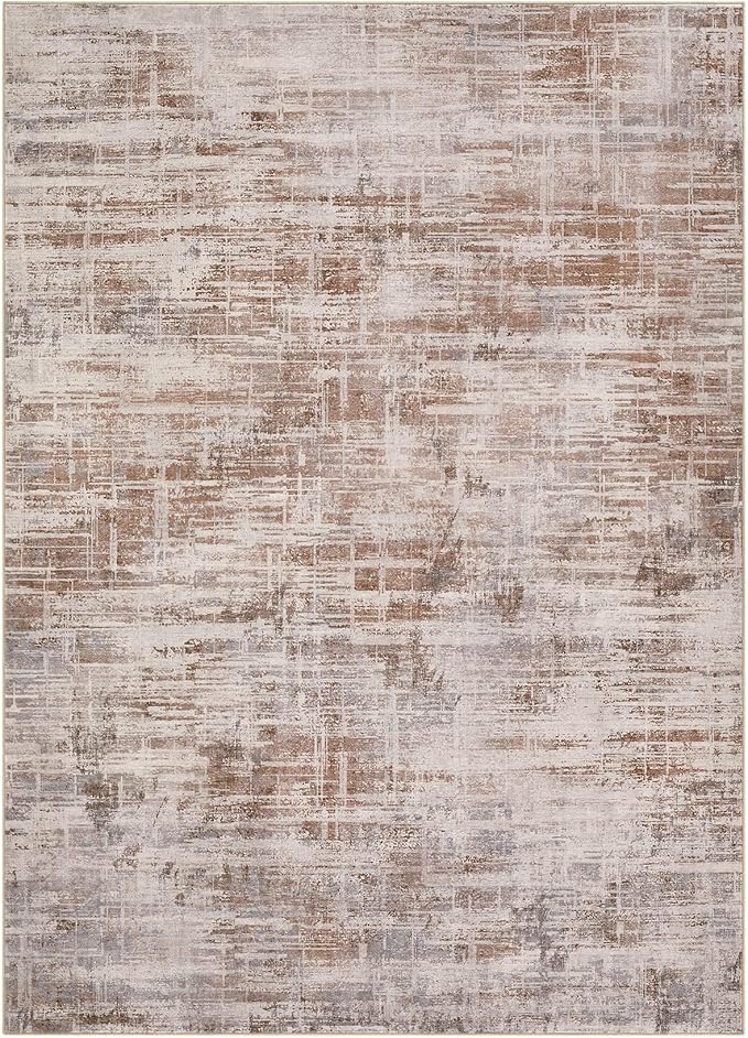 Area Rug for Living Room: 3x5 Washable Neutral Abstract Modern Soft Rugs Non Slip Indoor Floor Stain Resistant Carpet for Bedroom Dining Room Office Nursery - Red Brown