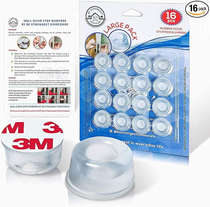 Door Stoppers Wall Protector [16 Pack] Wall Door Stop Small Size | Rubber Door Bumpers Small Size | Self Adhesive Door Stopper | Shower Door Bumpers | Clear Stick on Headboard Stoppers Rubber Bumpers