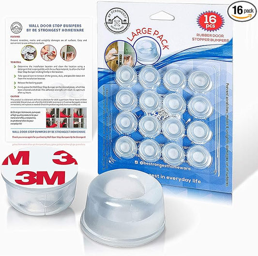 Door Stoppers Wall Protector [16 Pack] Wall Door Stop Small Size | Rubber Door Bumpers Small Size | Self Adhesive Door Stopper | Shower Door Bumpers | Clear Stick on Headboard Stoppers Rubber Bumpers