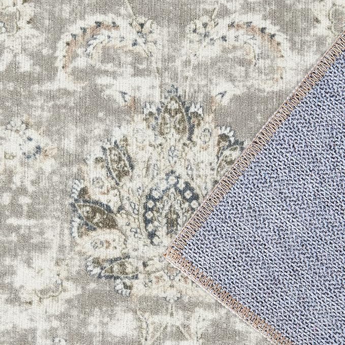 jinchan Hallway Runner Rug 3x8 Machine Washable Runner Rug Taupe Vintage Floral Design Non-Slip Low Pile Ultra-Thin for Kitchen Laundry Room Bedroom Farmhouse (3‘x8',Taupe)