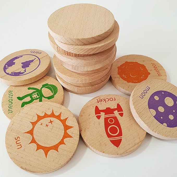 bee smart Wooden Memory Game - Matching Memory Game for Kids 3 and Up, 16Pcs | Educational Toy for Preschool Toddlers Board Games (Space)