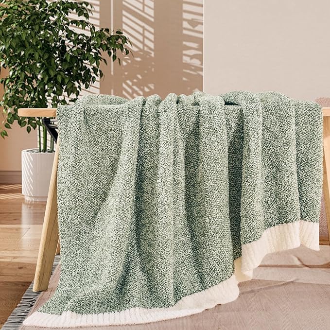 NEXHOME PRO Super Soft Throw Blankets for Couch, Reversible Warm Blankets Cozy Knit Blanket for Women, Fuzzy Plush Lightweight Throws for Sofa, Bed, Picnic, Sage Green White, 50 x 60 inches