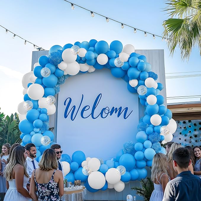 JOYIN 150 Pcs Light Blue Balloons, Different Sizes 18 12 10 5 Inch Light Blue Latex Balloon Arch Kit with Instruction for Birthday Party Graduation Wedding Holiday Decoration