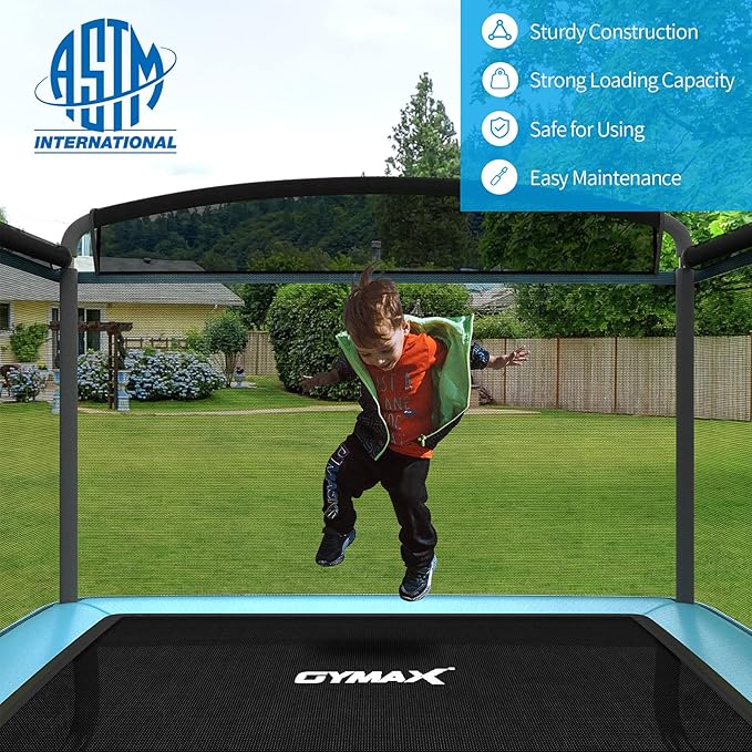 GYMAX Trampoline for Kids, 6FT Toddler Trampoline with Swing & Enclosure Safety Net, ASTM Approved Rectangle Recreational Trampoline for Indoor/Outdoor, Birthday for Baby Boys & Girls
