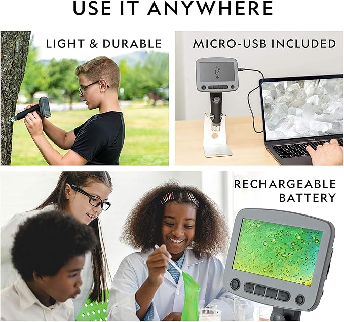 National Geographic Digital Microscope for Kids – 40-Piece Handheld Microscope, Lightweight, Portable, Capture 1080p Photos & Video on Micro SD Card, Tilting 4.3-Inch LCD Screen, 800x Magnification