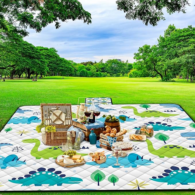 Extra Large Picnic Blanket Waterproof,80"x 80"Foldable Machine Washable Beach Blanket,Outdoor Blanket for 6-8 Adults,Picnic Mat Suitable for Indoor Crawling,Park Beach,Camping,Hiking,Travel(Dinosaur)