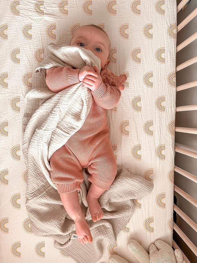 Bassinet Sheet for Baby Boy and Girl, Fitted Sheets for Rectangle, Oval, Hourglass Bassinet Mattress, Muslin Moses Basket Sheets with Neutral Style (Rainbow)