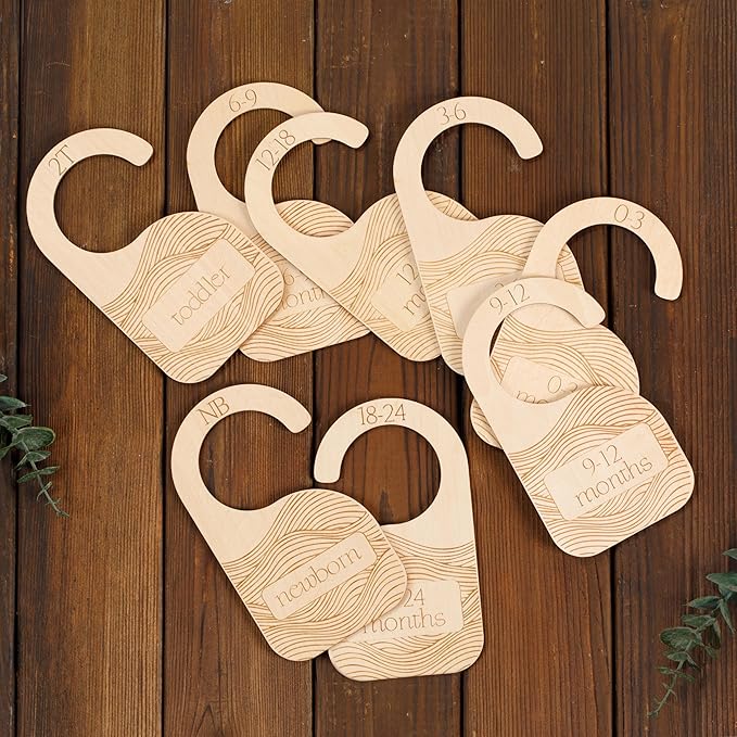 Whitluck's Baby Closet Dividers - 8-Pack Double-Sided Wooden Hangers for Organizing Baby Clothes from Newborn to 24 Months (Infant to Toddler) - Cute and Functional Nursery Decor for Boys and Girls