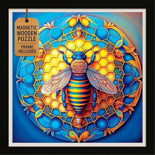 Magnetic Wooden Jigsaw Puzzles with Frame - Wooden Animal Puzzle for Adults - Rompecabezas para Adultos - Living Room Bedroom Wall Decoration Picture - Original Christmas Birthday Gift (Buzzing Bee)