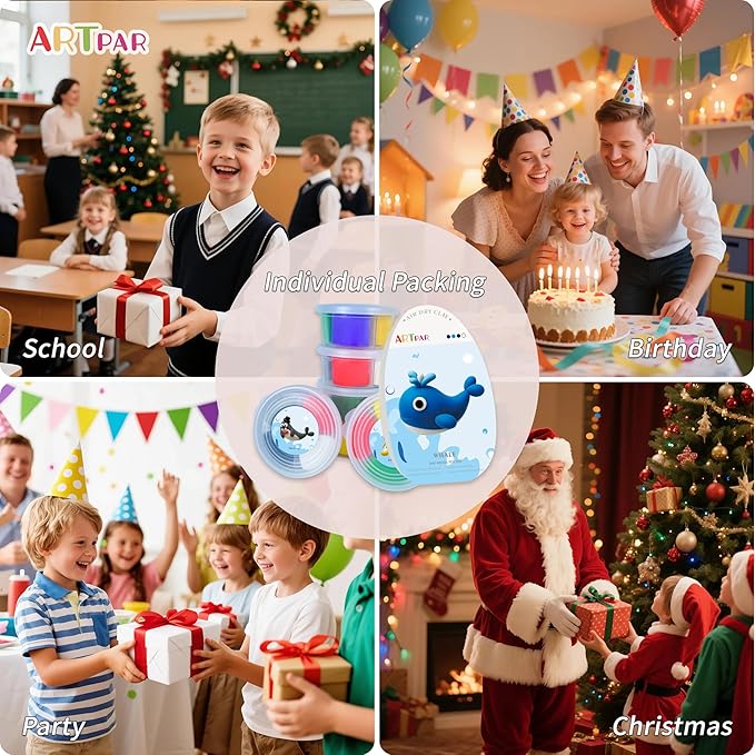 ARTPAR Air-Dry Clay Kit for Kids,12 Marine Animals‌ Modeling Magic Clay Sculpting Tools Set,Non-Toxic, Ultra-Light,Creative DIY School Arts & Crafts Gifts for Boys & Girls Ages 3-12