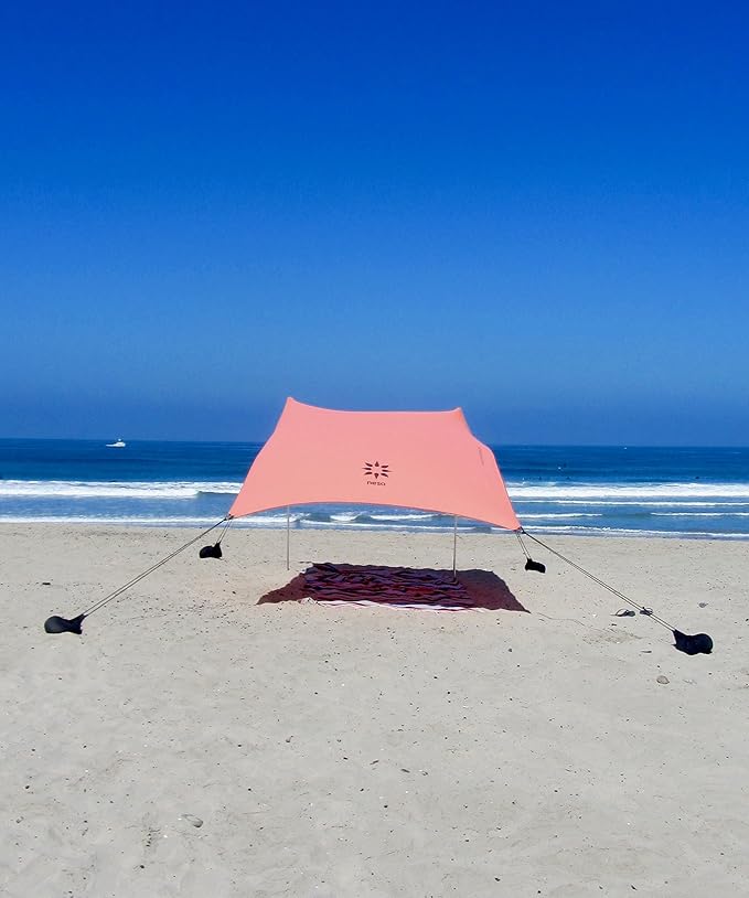 Neso Tents Beach Tent with Sand Anchor, Portable Canopy Sun Shelter, 7 x 7ft - Patented Reinforced Corners - Coral