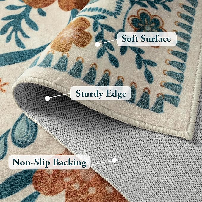 Moynesa Boho Bird Area Rugs 8x10 Rugs for Living Room, Low-Pile Soft Jungle Floral Bedroom Rug Washable Rugs 8x10, Beige Rug Indoor Floor Carpet for Nursery Playroom Dining Room