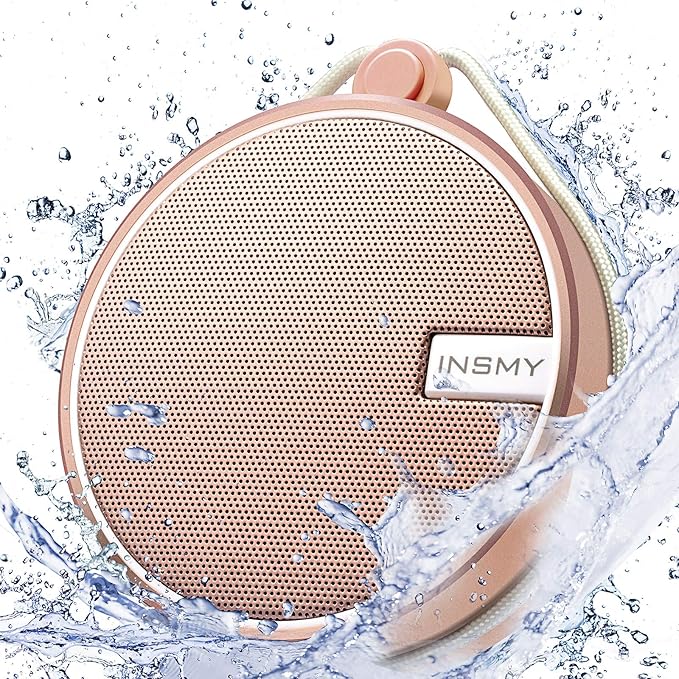 INSMY C12 IPX7 Waterproof Shower Bluetooth Speaker, Portable Small Speaker, Speakers Bluetooth Wireless Loud Clear Sound Support TF Card Suction Cup for Outdoor Kayak Canoe Beach Gift (Cashmere Pink)
