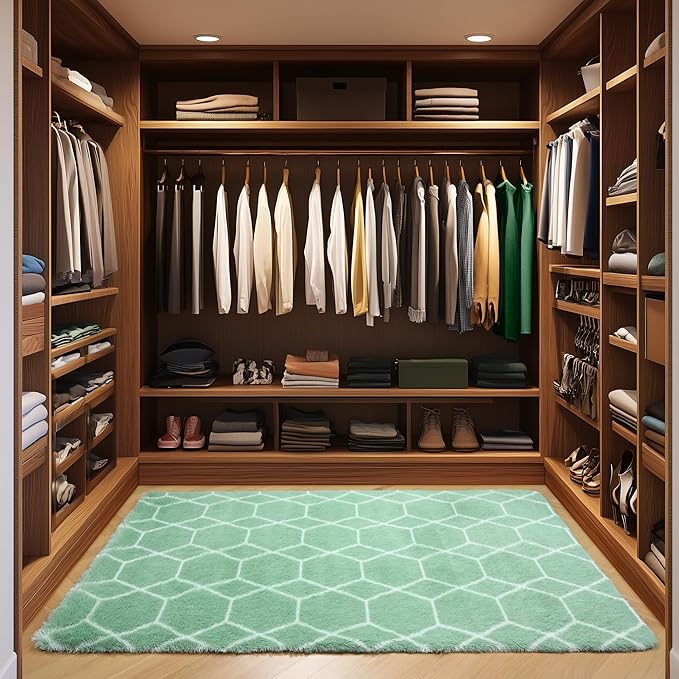 ONASAR Rugs for Living Room Bedroom, 5x8 Washable Fluffy Sage Green and White Area Rug, Geometric Boho Soft Plush Shaggy Floor Carpets for Nursery Kids Girls Boys Teen Dorm Home Decor Aesthetic