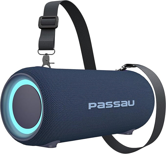 Passau Portable Bluetooth Speakers 40W Peak Loud Stereo Sound, Passive Radiators-Deep Bass, All Day Playtime, Adjustable Strap, BT5.3, IPX5 Wireless Speaker RGB Lights for Indoor Outdoor-Blue