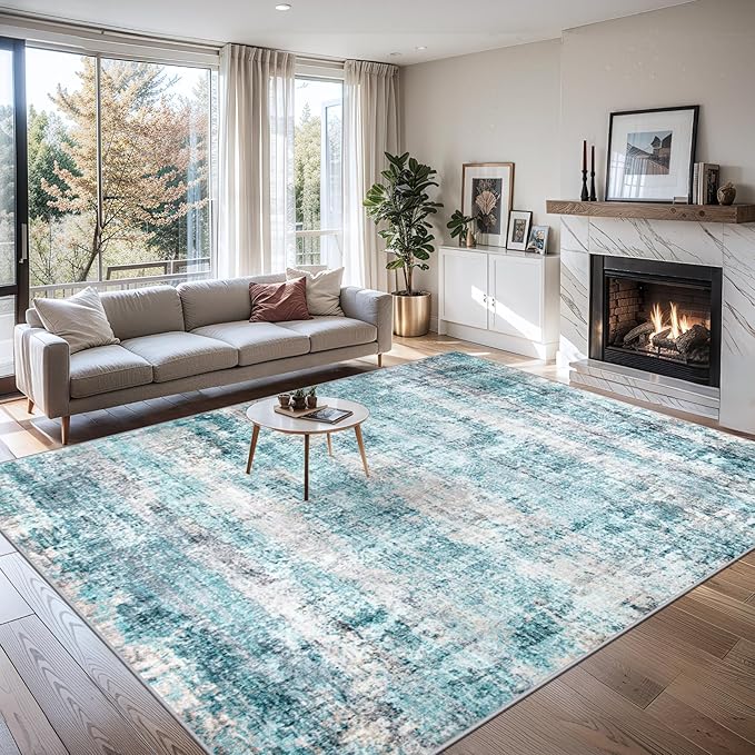 8x10 Area Rugs for Living Room - Washable Rug Modern Abstract Soft Large Neutral Non-Slip Carpet Indoor Floor Thin Carpets for Bedroom Dining Room Farmhouse Nursery Home Office Green