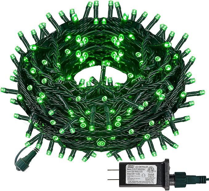 Dazzle Bright Green Christmas String Lights, 100 LED 33 FT Halloween Lights with 8 Modes, Waterproof Christmas Decorations for Indoor Outdoor Holiday Party Home Tree Decor