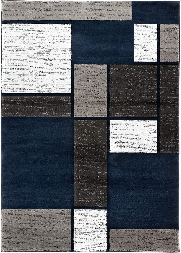 Rugshop Contemporary Modern Boxes Area Rug 6' 6" x 9' Navy