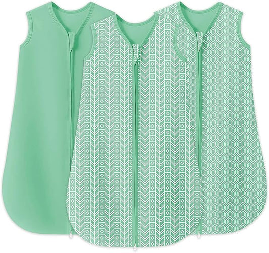 SWEET DOLPHIN Baby Sleep Sack 0-6 Months - 100% Cotton 2-Way Zipper TOG 0.5 Infant Wearable Blanket, Newborn Essentials Toddler 3 Pack Sleeping Sacks - Green