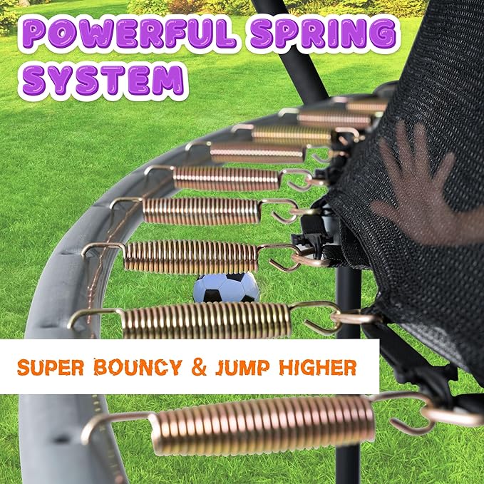 Trampoline 8FT 10FT 12FT 14FT 16FT, Recreational Trampolines with Enclosure Net and Ladder, Outdoor Anti-Rust Trampolines for Kids and Adults, ASTM Approved